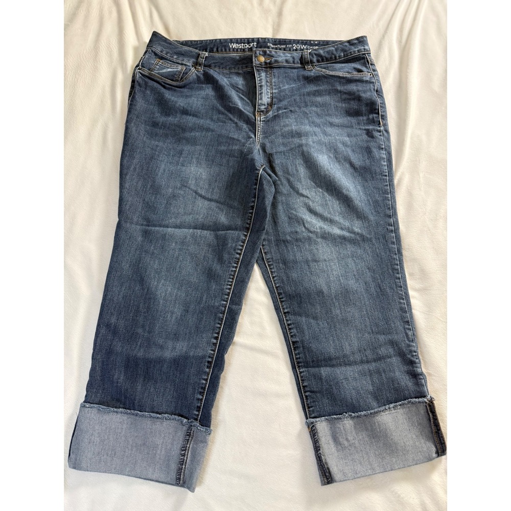 Westport Signature Fit Blue Cropped Cuffed Jeans Womens 20W Stretch Denim